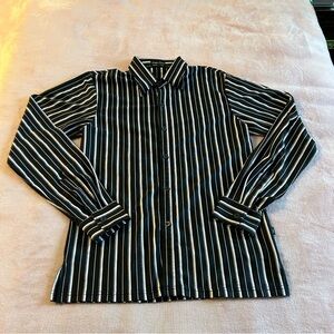 Maen Kind Sport Club black and white stripped long sleeve button up size M mesh